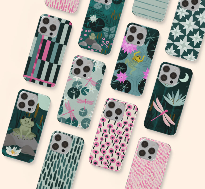 phone cases with illustrations and patterns from collection midnight pond