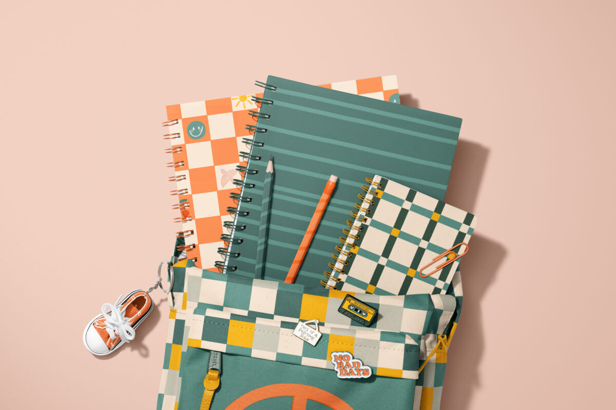 school bag with notebooks