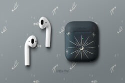 Celestial mockup ear buds and case with celestial pattern in blue and white